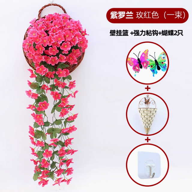 Mur violet simulé orchidée grande hydratangea artificiel fleur de fleur en plastique de fleur de soie rotin rouge 1 grand crochet de livraison violet