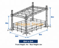 Système de fermes en aluminium pour toit plat de 6x6 m avec une hauteur avant de 4 m et une hauteur arrière de 6 m
