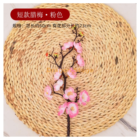 Branches de fleurs de pêche simulées, fausses fleurs de prune, branches de fleurs de cerisier, décoration de salon, fleurs en soie, mariage, fausses fleurs, plastique, couleur pollen, fleurs de prune courtes