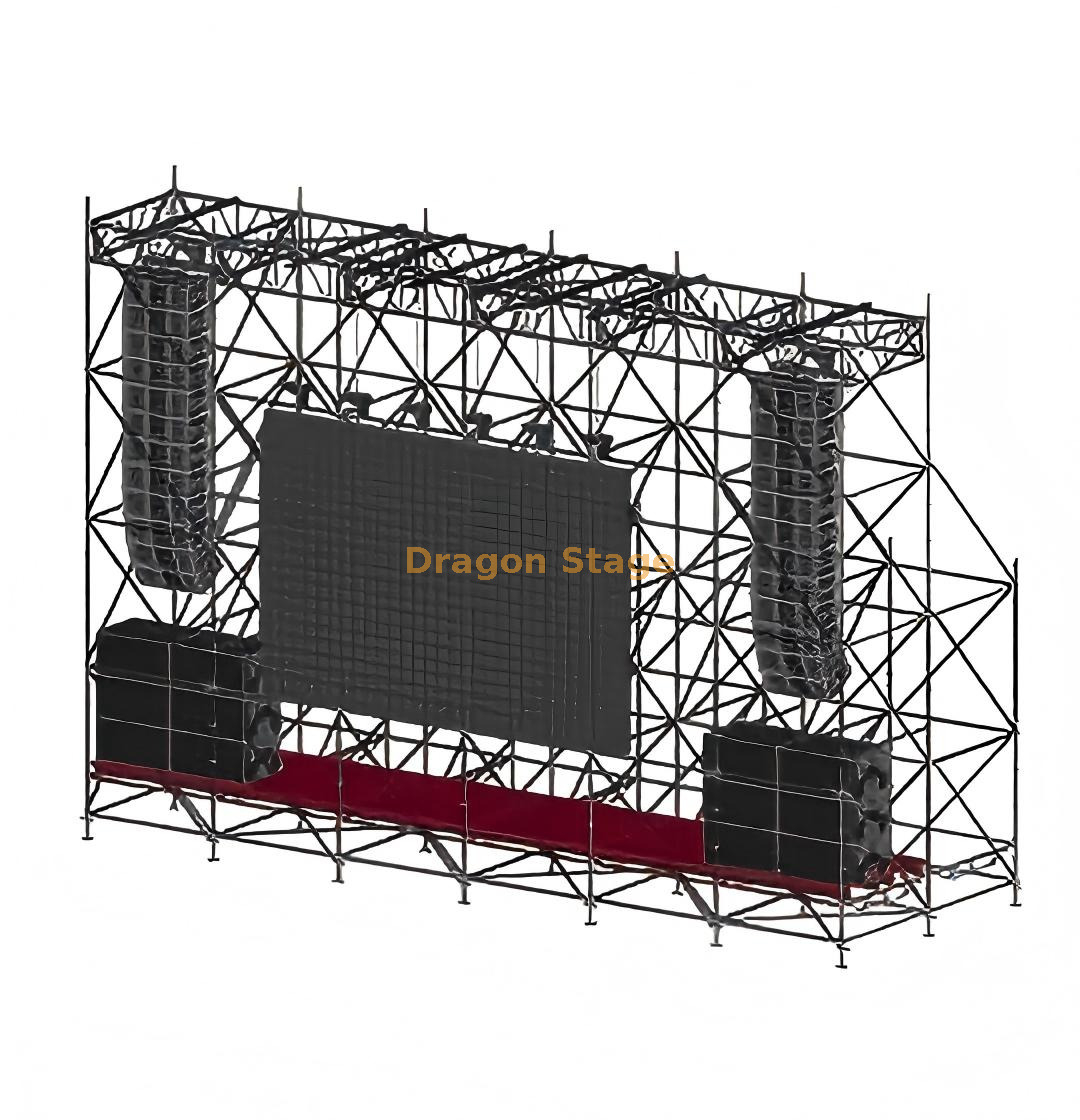 Écran LED Ringlock 12x4x8m et structure suspendue de réseau de lignes avec 6 fermes de section supérieure