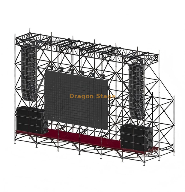 Écran LED Ringlock 12x4x8m et structure suspendue de réseau de lignes avec 6 fermes de section supérieure