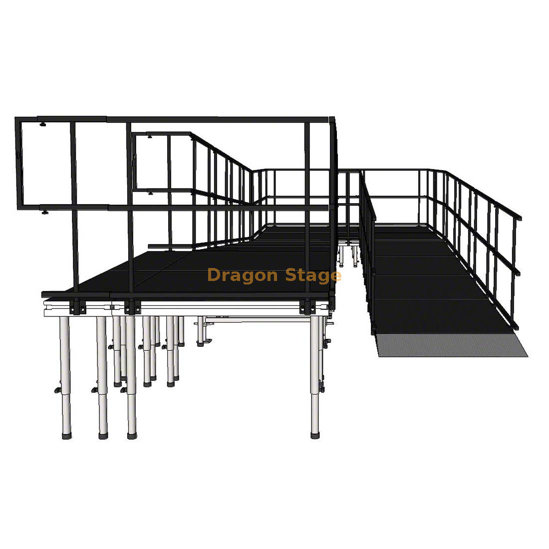 Rampe de scène d'événement modulaire en aluminium Switchback de 9,82 x 3,23 m pour l'accès aux fauteuils roulants et le chargement d'équipement de concert