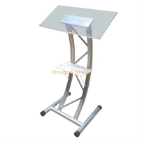 Podium moderne en acrylique transparent avec cadre en treillis en aluminium argenté