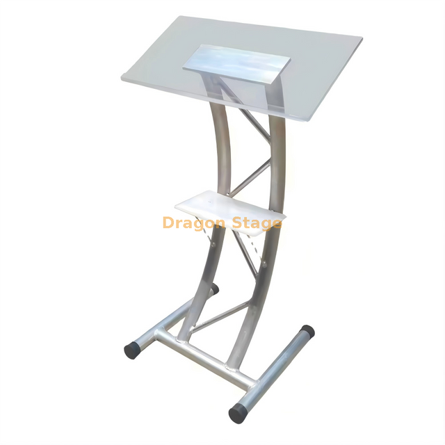 Podium moderne en acrylique transparent avec cadre en treillis en aluminium argenté